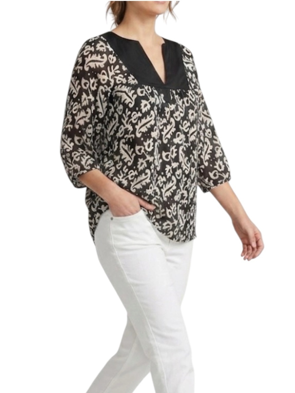 Studio M Silk Velvet Black Cream Blouse Size Medium